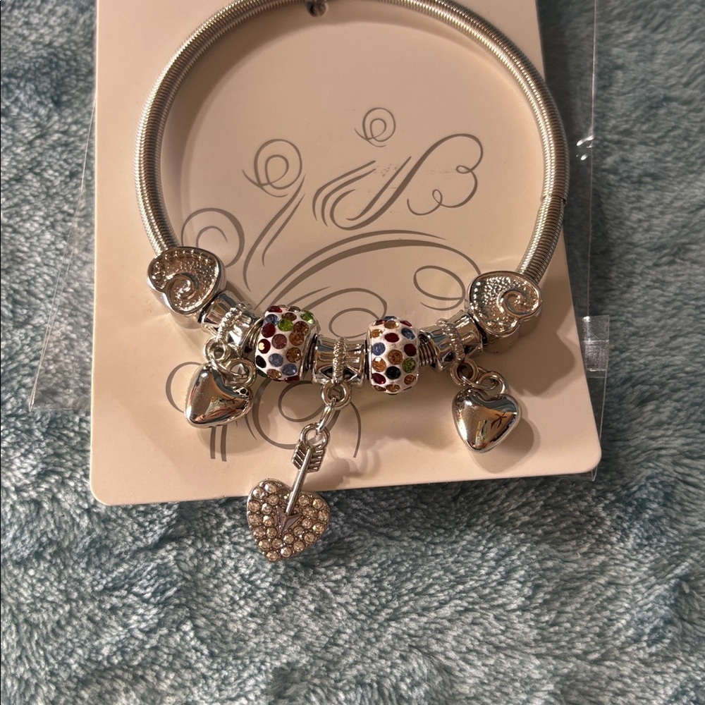 Silver Bracelet with Heart and Multicolored Bead Charms - Picture 3 of 3